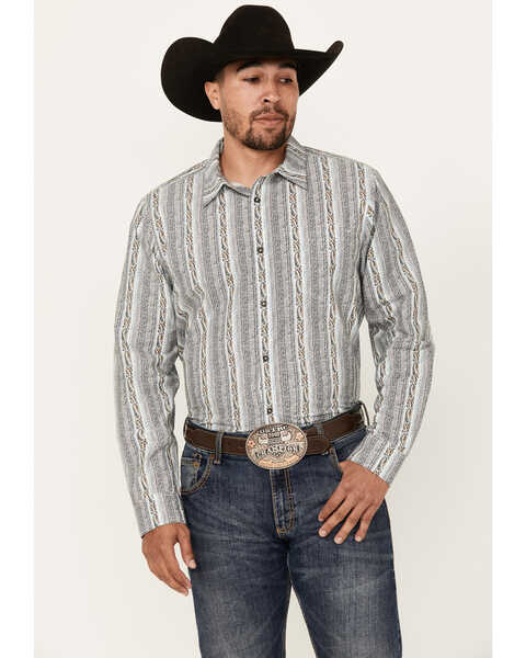 Gibson Trading Co Men's Rough Road Striped Print Long Sleeve Button-Down Western Shirt , White, hi-res