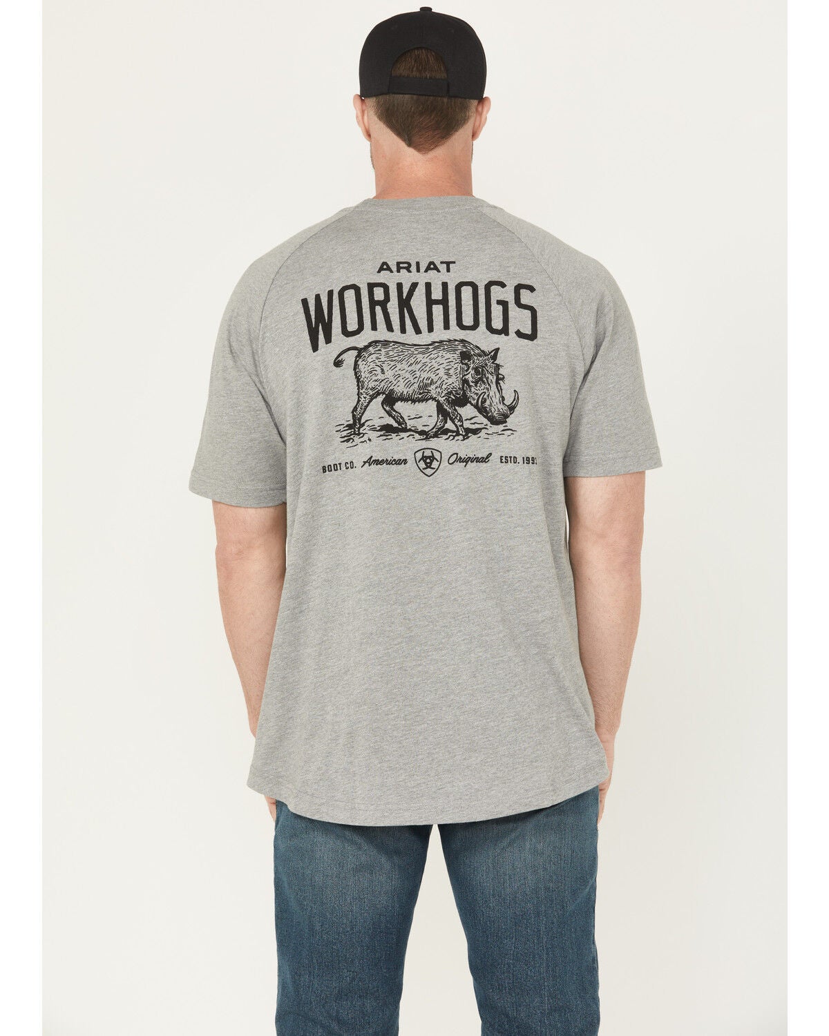 Ariat Men's Rebar Cotton Strong Workhog Short Sleeve Work T-Shirt, Grey, hi-res