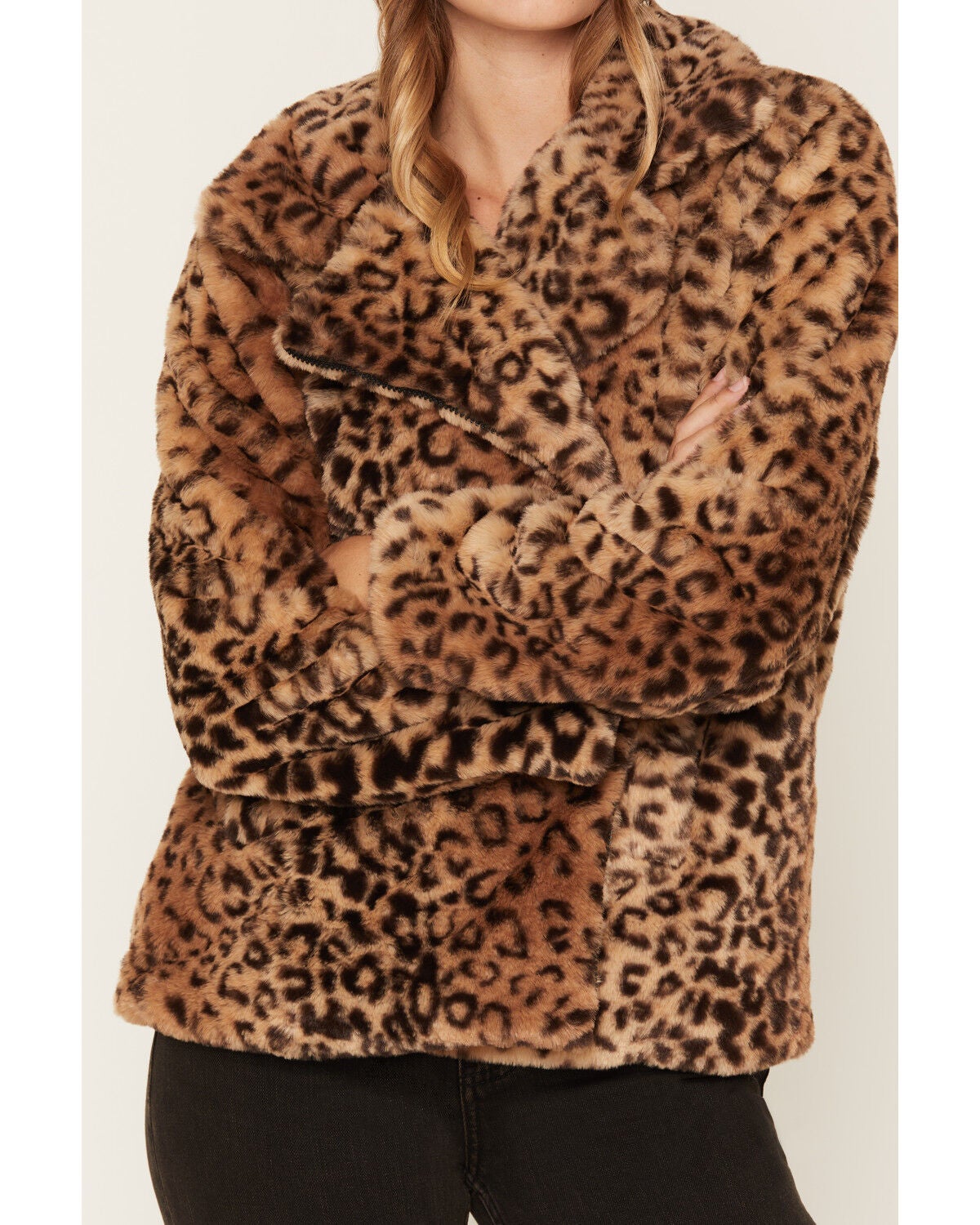 Image #3 - Urban Republic Women's Leopard Print Faux Fur Moto Jacket, Leopard, hi-res