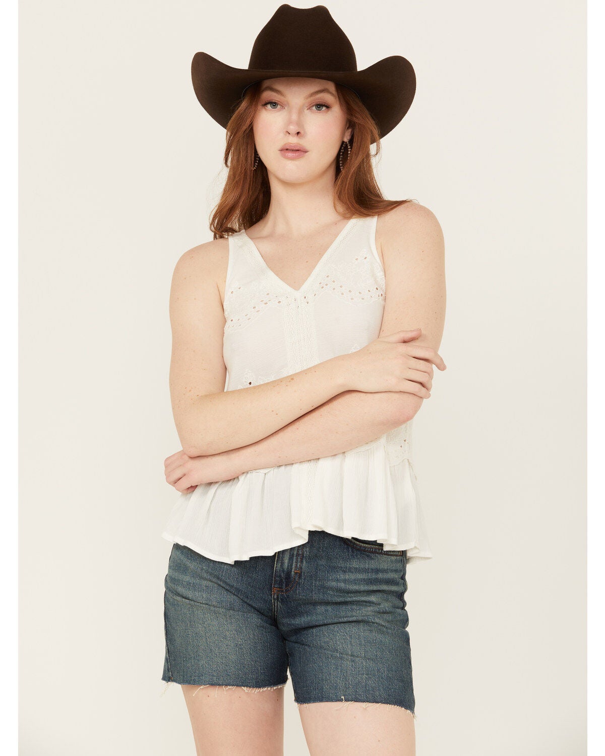 Shyanne Women's Embroidered Tunic Tank Top, Cream, hi-res