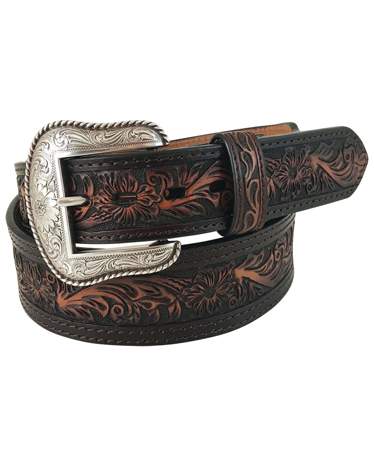 Image #1 - Roper Men's Floral Strap Western Belt, Brown, hi-res