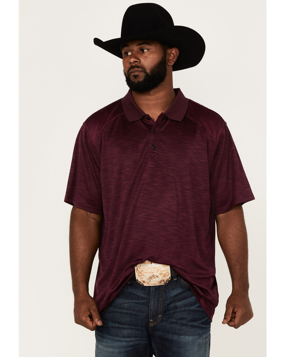 Image #1 - RANK 45® Men's Gazer Textured Solid Short Sleeve Polo Shirt, Purple, hi-res