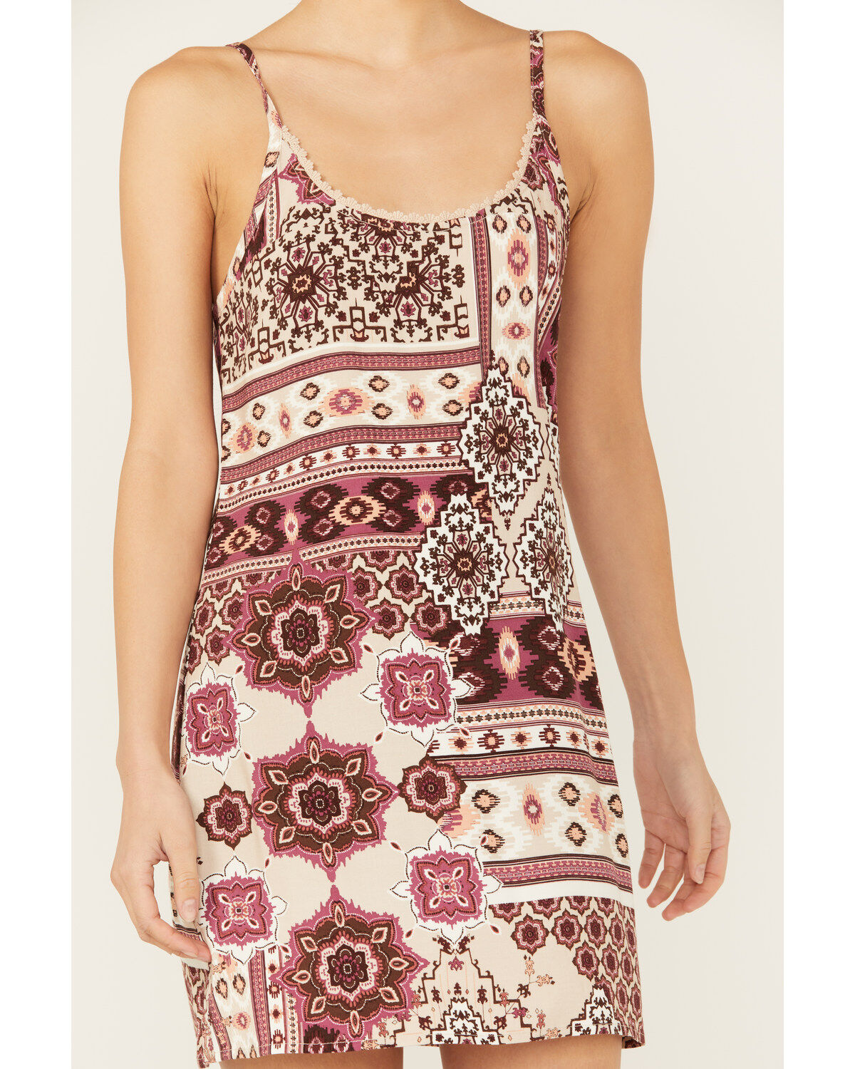 Image #3 - Shyanne Women's Printed Challis Mini Slip Dress, Taupe, hi-res