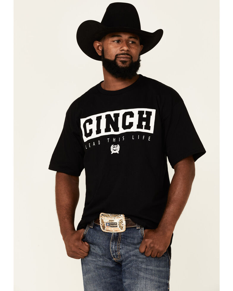 Cinch Men's Black Bar Logo Graphic Short Sleeve T-Shirt , Black, hi-res
