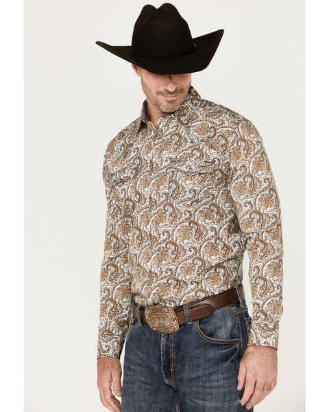 Image #2 - Cody James Men's Gold Dust Paisley Print Long Sleeve Snap Western Shirt, White, hi-res