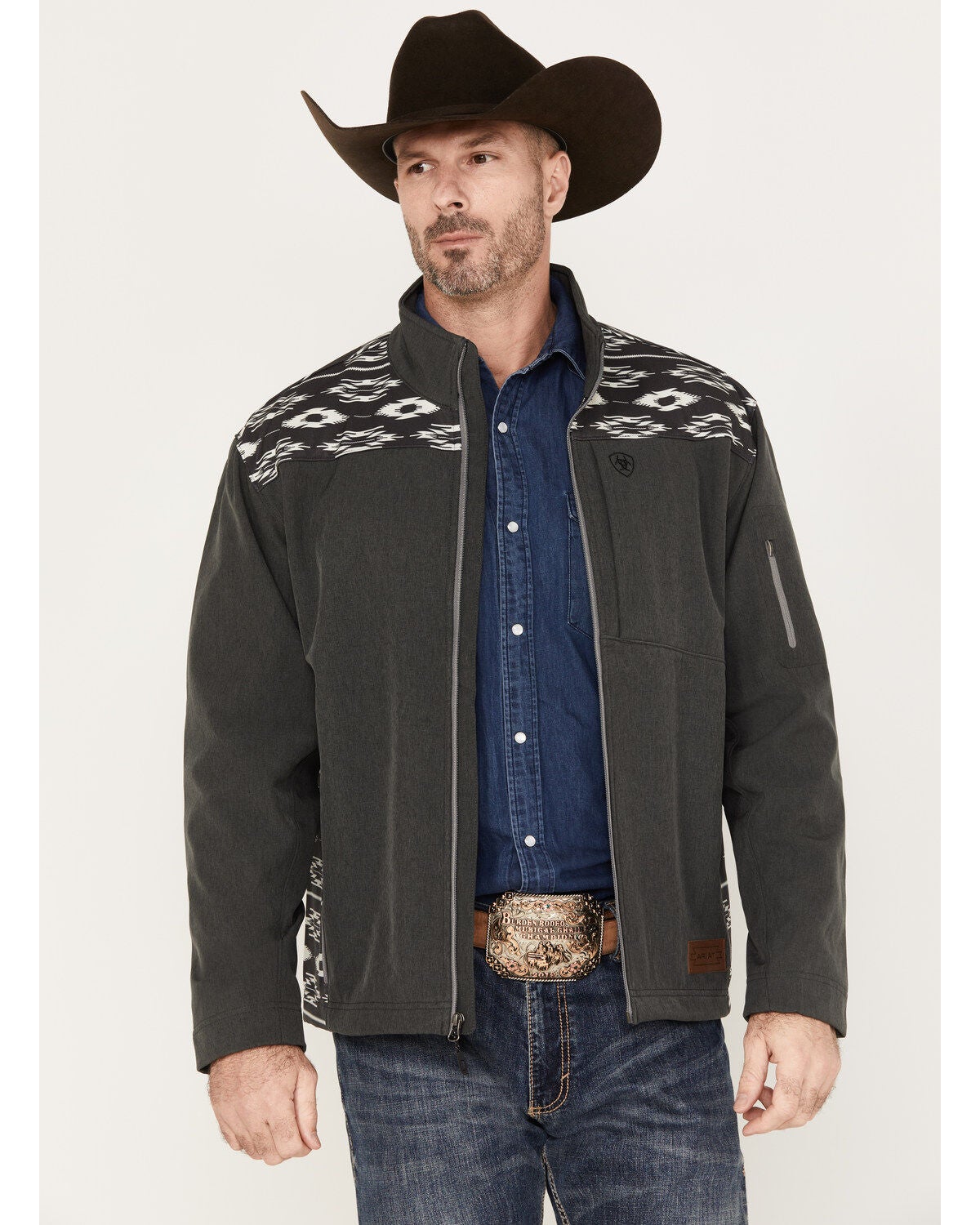 Ariat Men's Vernon 2.0 Chimayo Softshell Jacket, Charcoal, hi-res