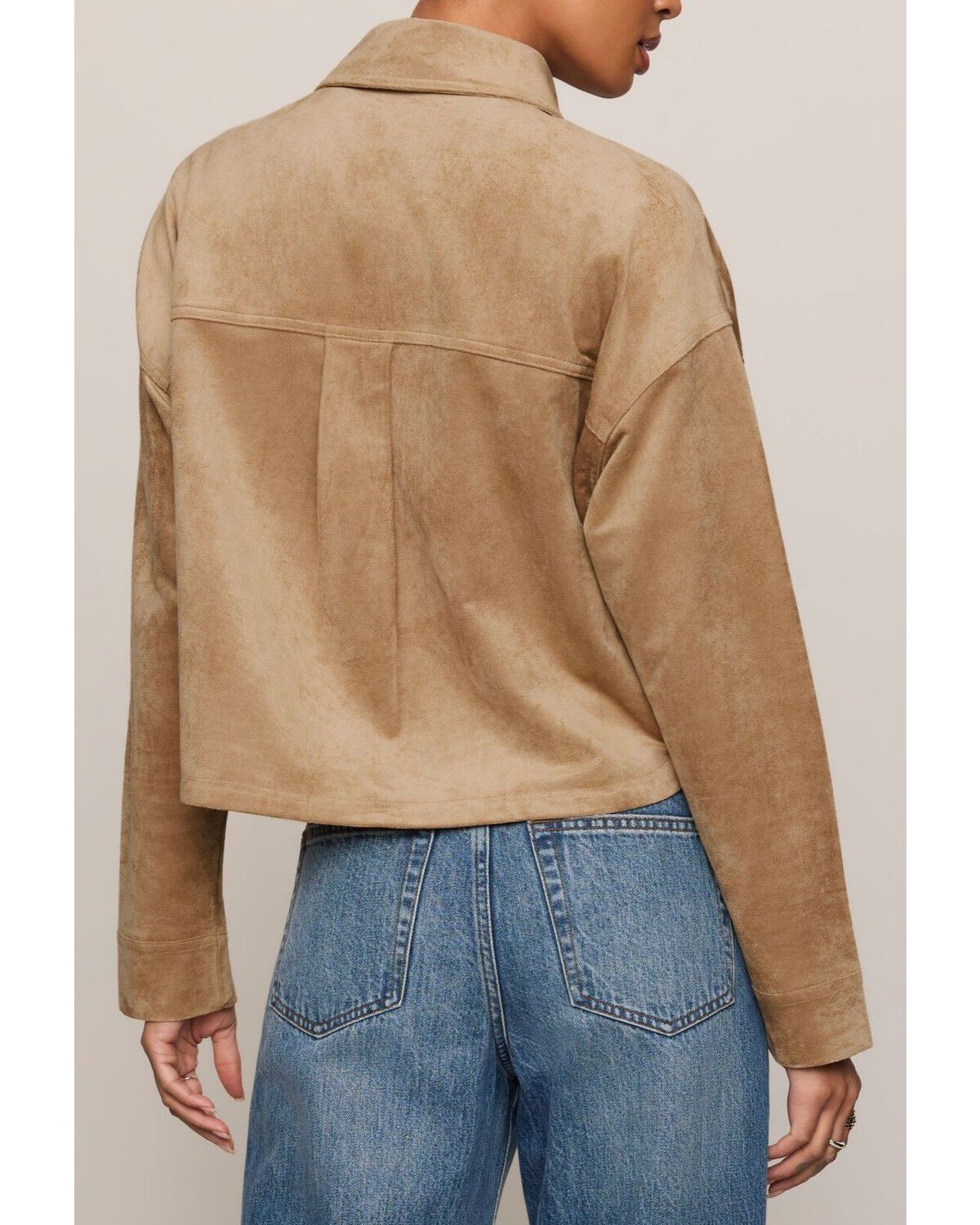 Image #2 - White Crow Women's Faux Suede Button-Down Cropped Shacket, Tan, hi-res