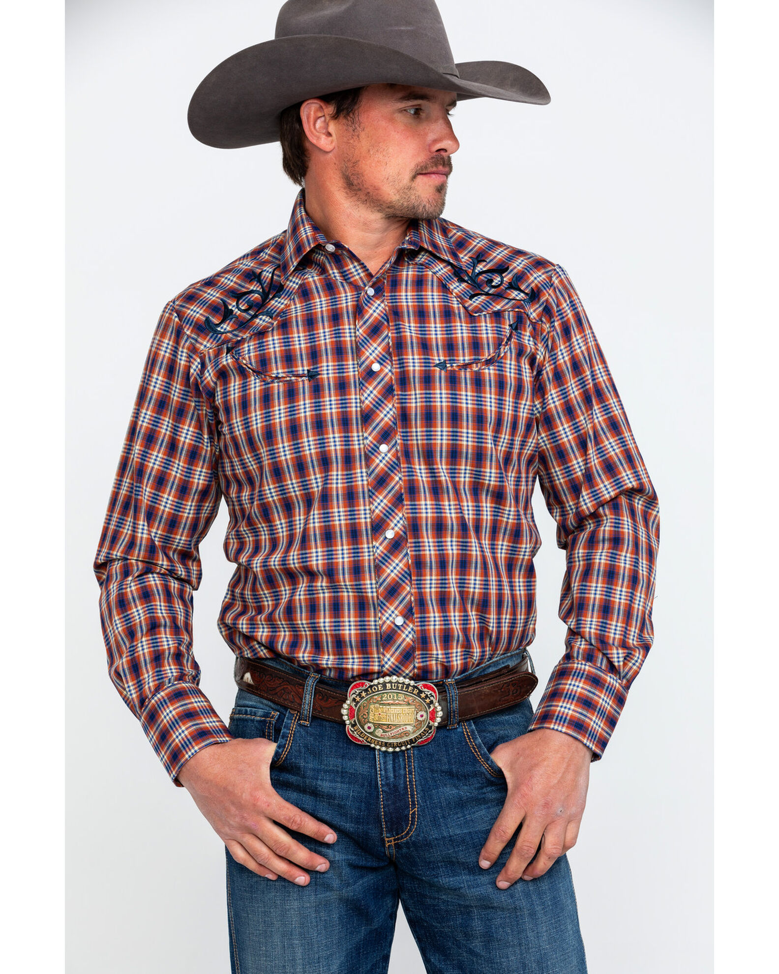 Roper Men s Fancy Small Plaid Embroidered Long Sleeve Western Shirt Boot Barn