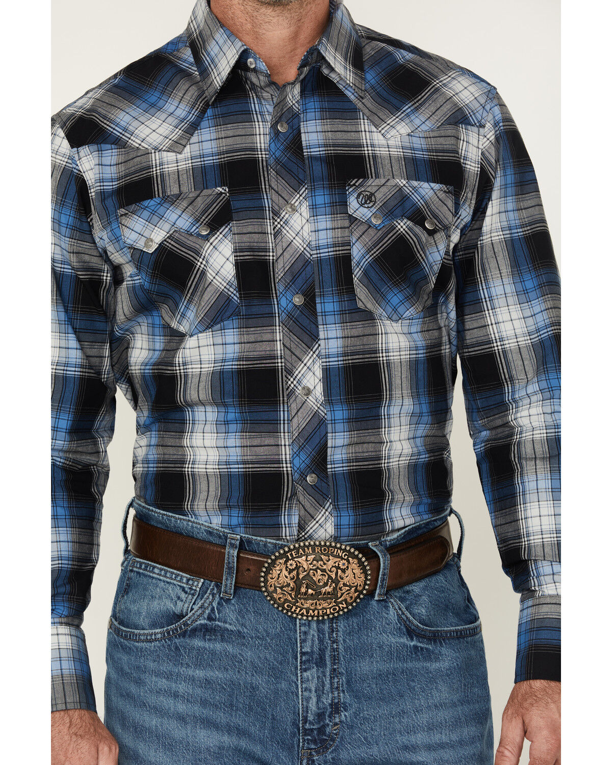 Image #3 - Wrangler Retro Men's Plaid Print Long Sleeve Snap Western Shirt, Black, hi-res