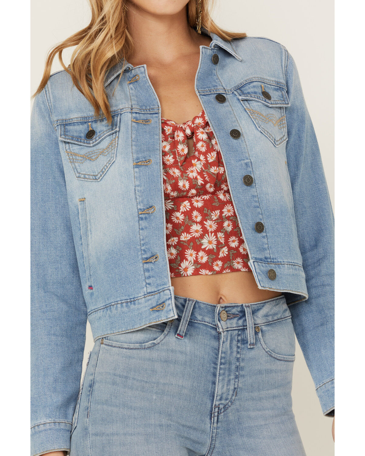 Image #2 - Idyllwind Women's Signature Classic Grapevine Wash Denim Jacket, Light Wash, hi-res