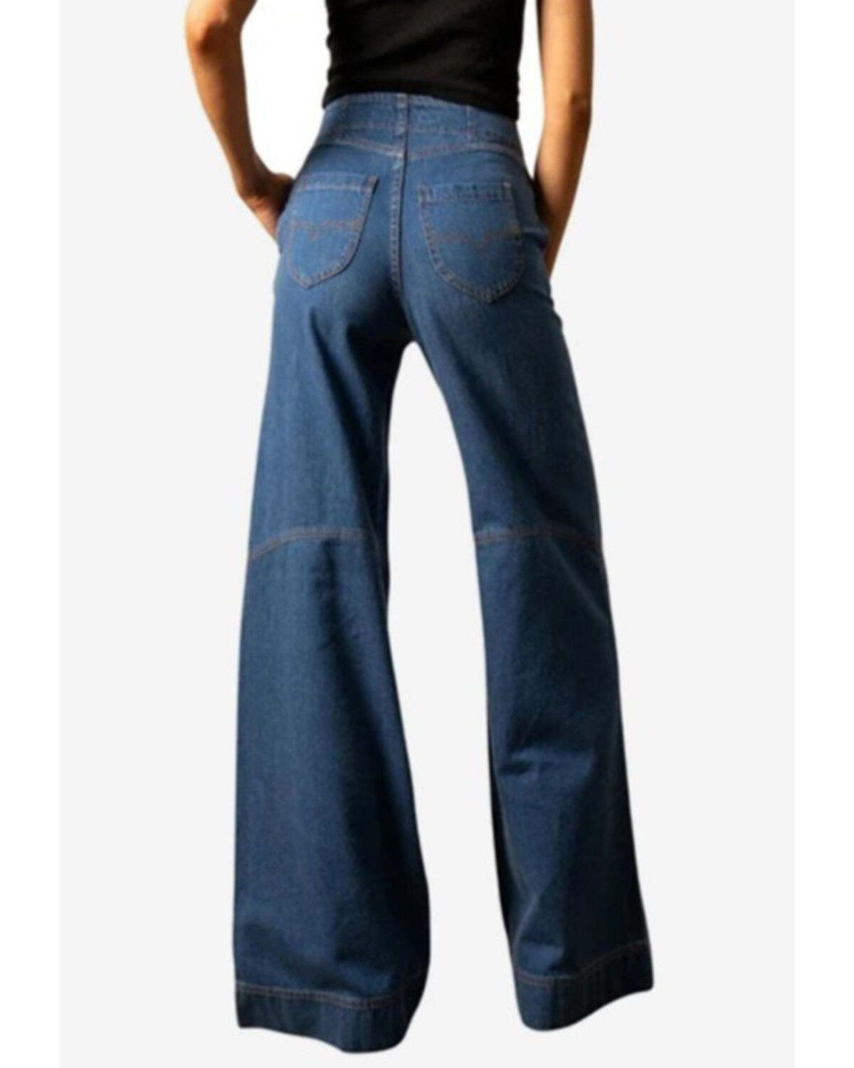 Image #2 - Kimes Ranch Women's Dark Wash Striped High Rise Sophie Wide Leg Stretch Denim Jeans, Dark Wash, hi-res