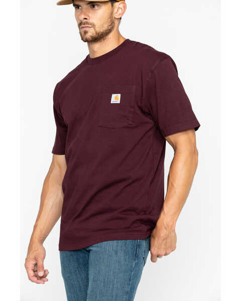 Image #3 - Carhartt Men's Loose Fit Heavyweight Logo Pocket Work T-Shirt, Port, hi-res