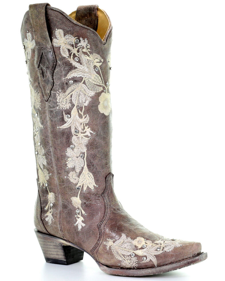 Corral Women's Flower Embroidery Western Boots Snip Toe Boot Barn