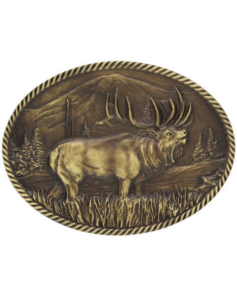 Image #1 - Montana Silversmiths Wild Elk Belt Buckle, Gold, hi-res