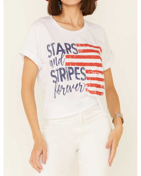 Image #3 - Cut & Paste Women's Stars & Stripes Forever Graphic Crop Tee , Ivory, hi-res
