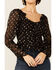 En Creme Women's Long Sleeve Foil Ruffle Blouse, Black, hi-res