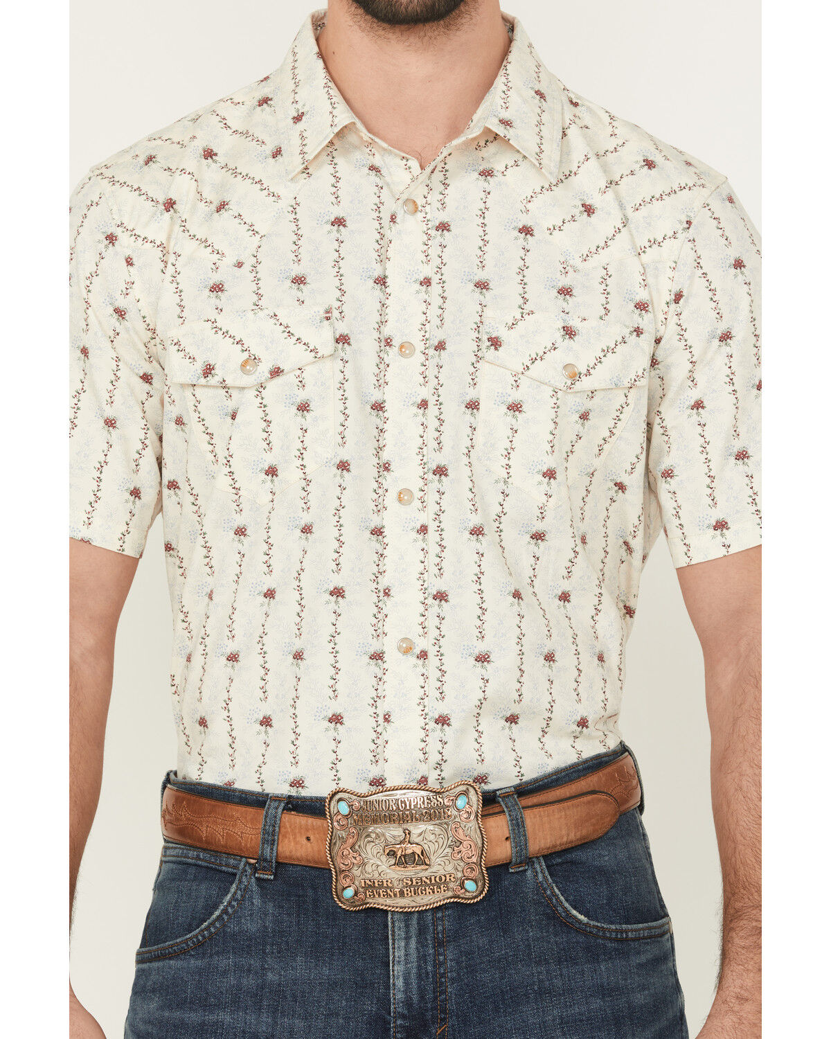 Product Name:  Gibson Trading Co Men's Flower Field Floral Stripe Short Sleeve Snap Stretch Western Shirt