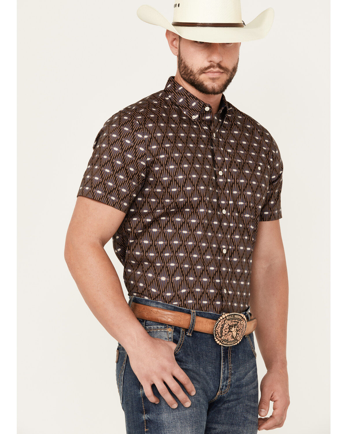 Product Name:  RANK 45® Men's Asscher Geo Print Short Sleeve Button-Down Western Shirt