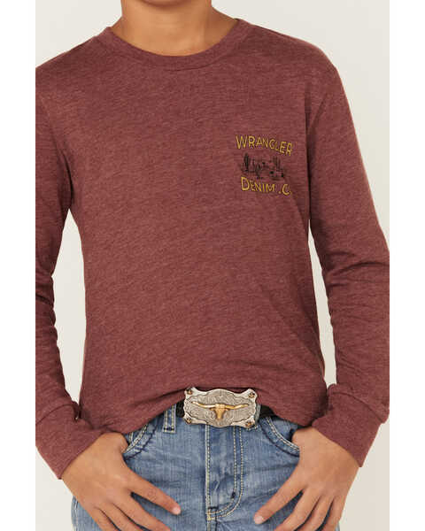 Image #3 - Wrangler Boys' Coyote Den Long Sleeve Graphic T-Shirt, Burgundy, hi-res