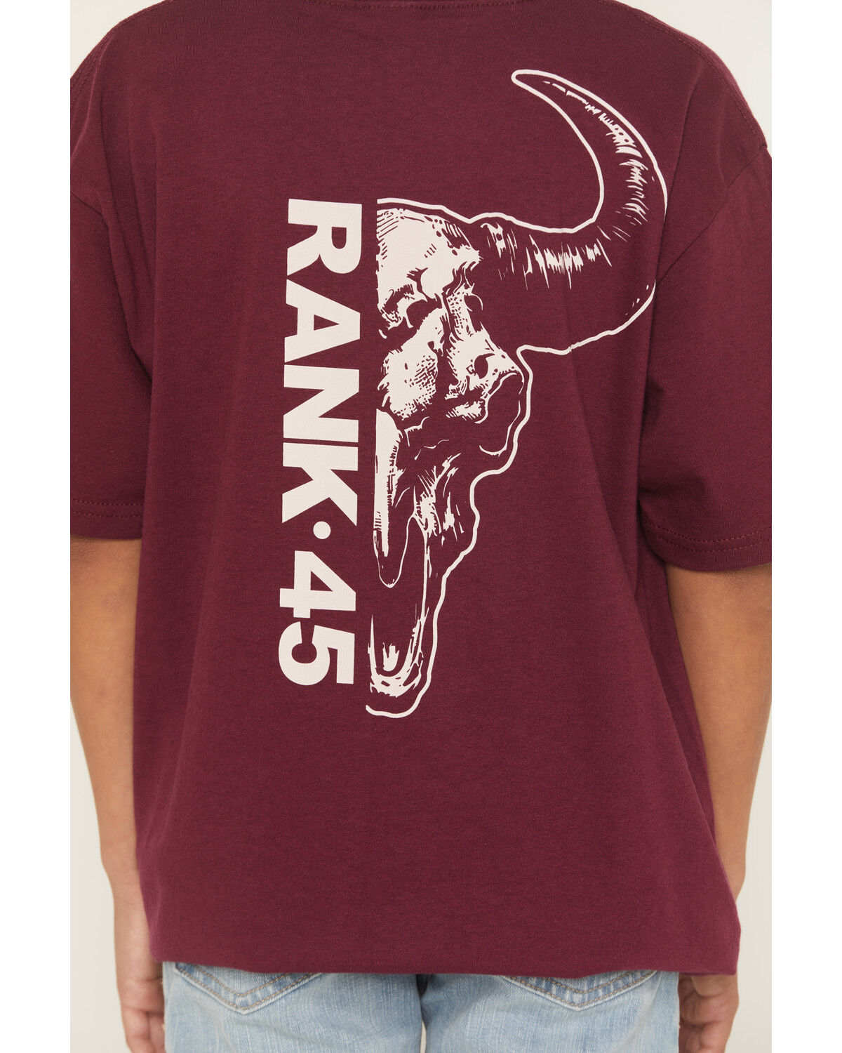 Image #4 - RANK 45® Boys' Half Steer Skull Short Sleeve Graphic T-Shirt, Burgundy, hi-res