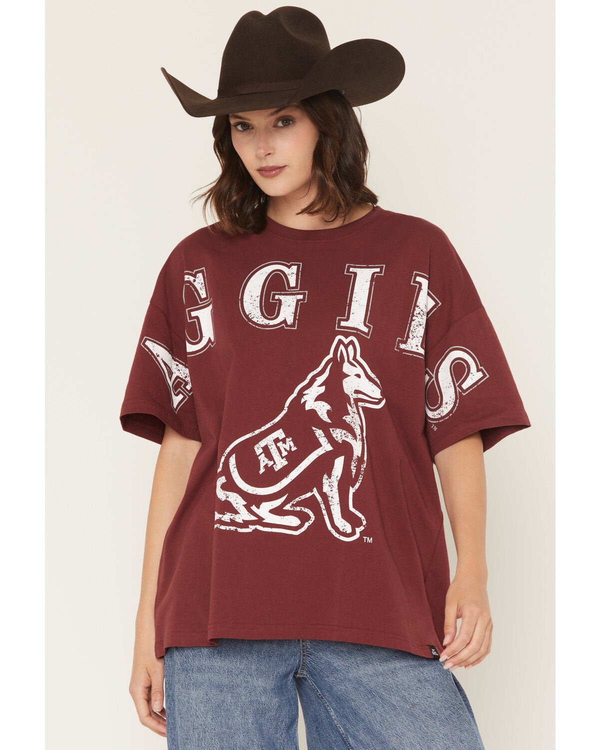 Gameday Women's TAMU Southern Split Short Sleeve Graphic Tee, Maroon, hi-res