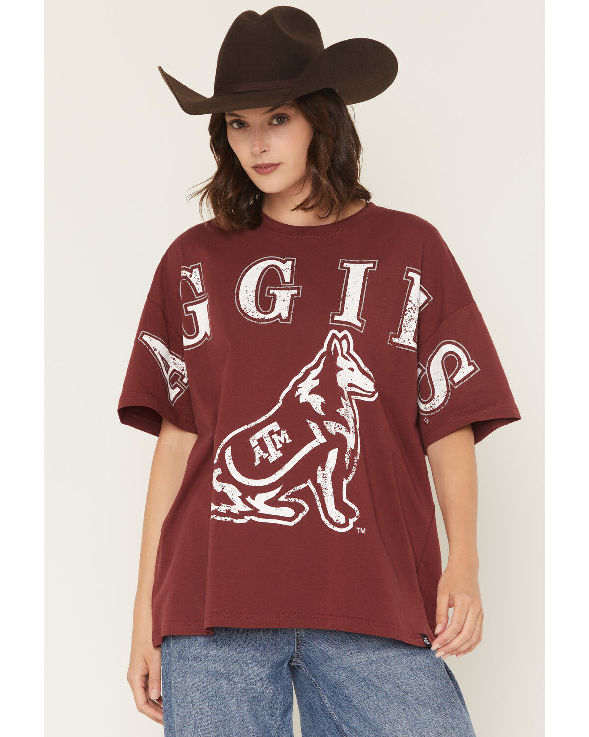 Image #1 - Gameday Women's TAMU Southern Split Short Sleeve Graphic Tee, Maroon, hi-res