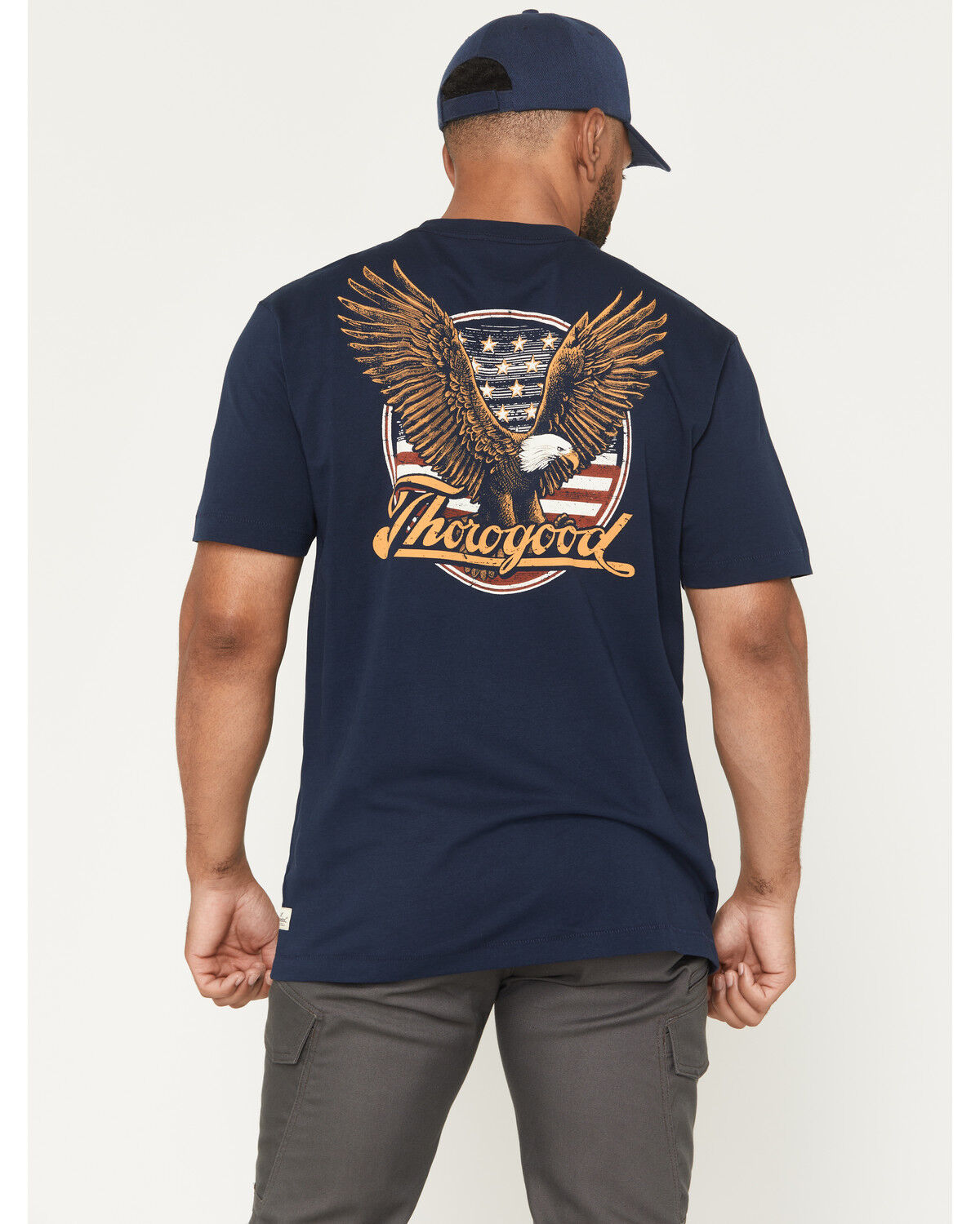 Image #1 - Thorogood Men's Freedom Eagle Short Sleeve Graphic Work T-Shirt, Navy, hi-res