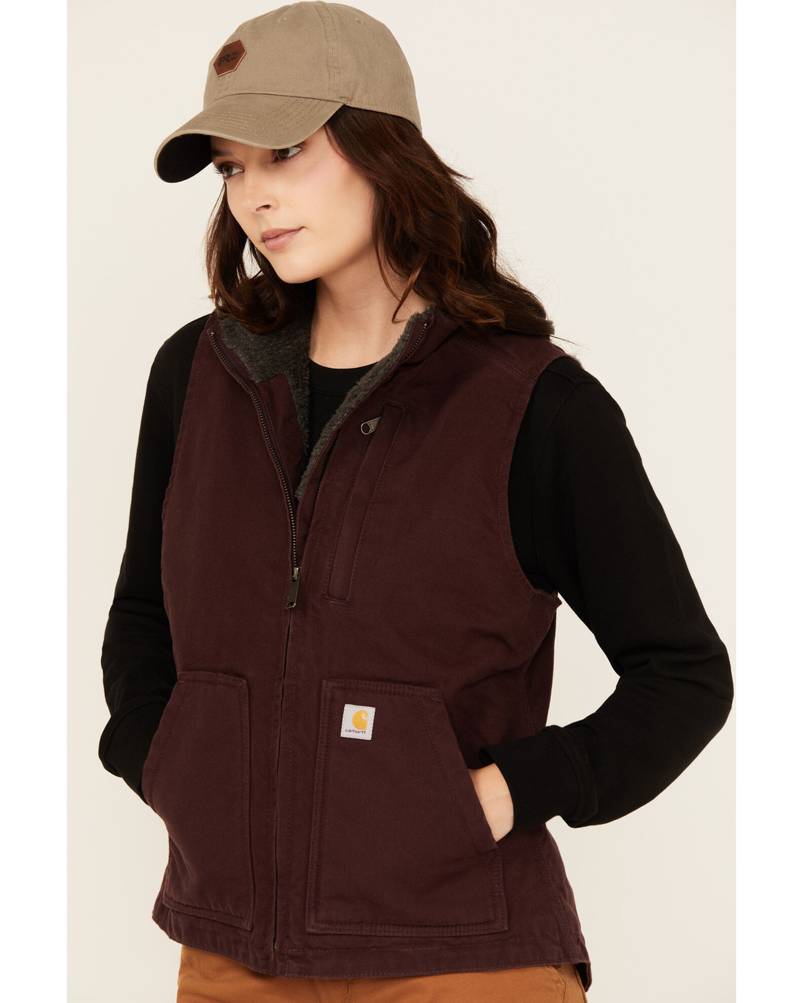 Image #2 - Carhartt Women's Washed Duck Sherpa Lined Relaxed Fit Vest, Purple, hi-res