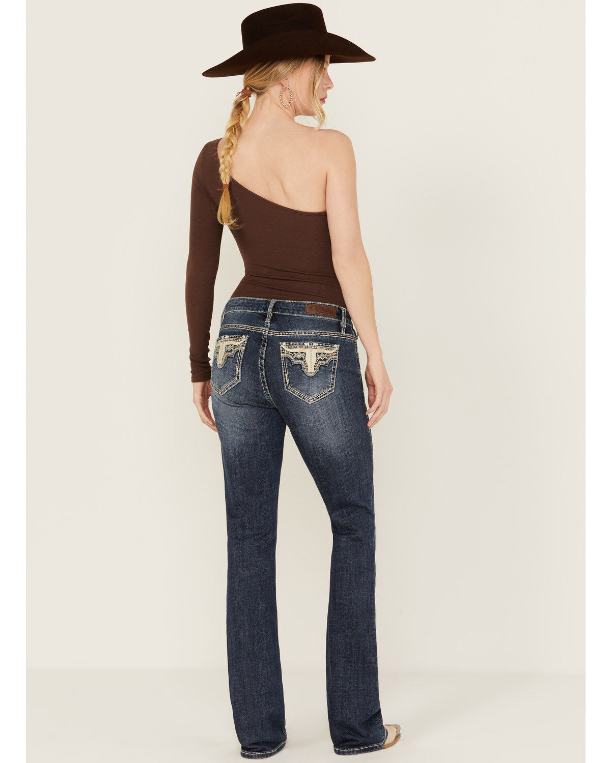 Image #1 - Rock & Roll Denim Women's Medium Wash Mid Rise Steer Head Bootcut Stretch Denim Jeans, Medium Wash, hi-res