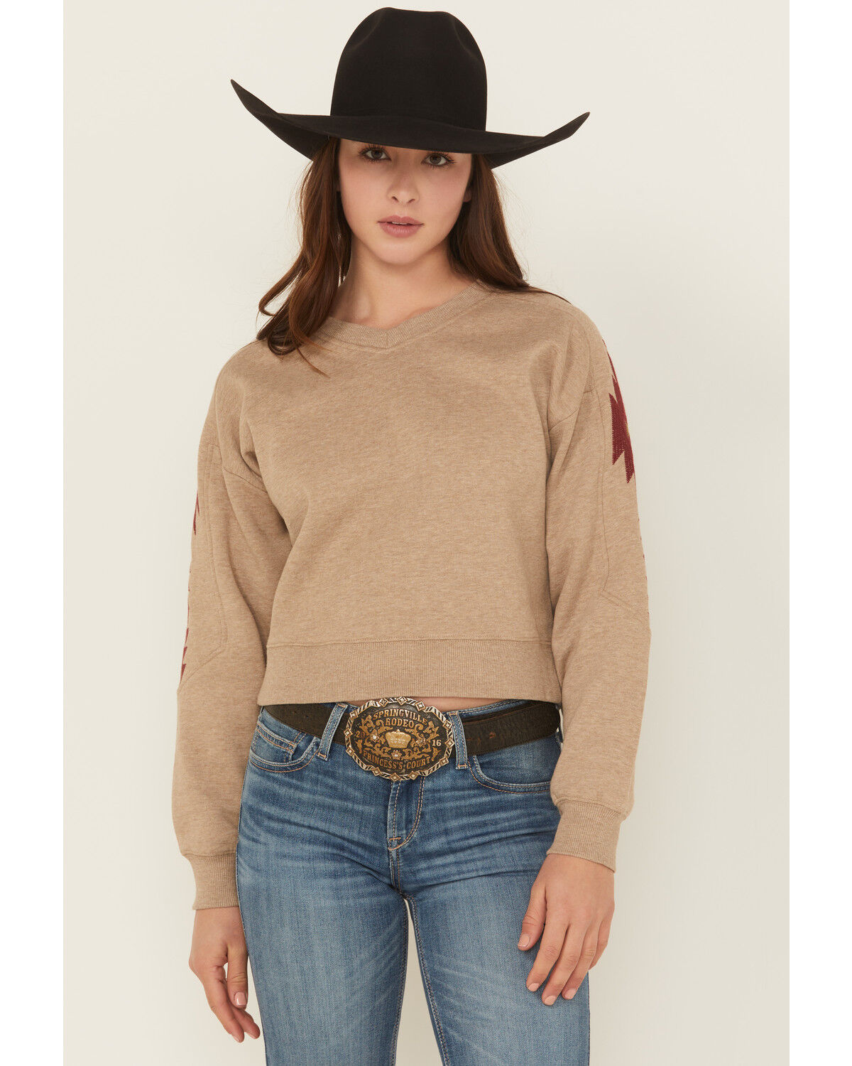 Image #1 - Ariat Women's Southwestern Sleeve Sweater, Brown, hi-res