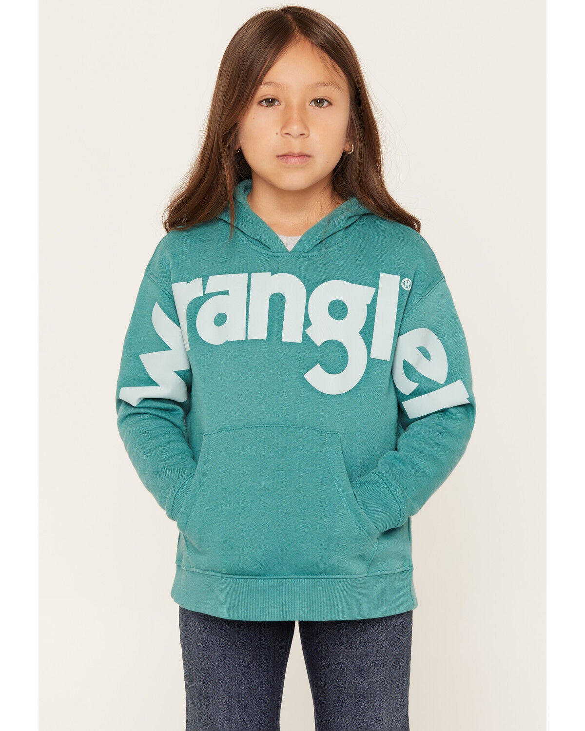 Image #1 - Wrangler Retro Girls' Logo Hoodie, Turquoise, hi-res