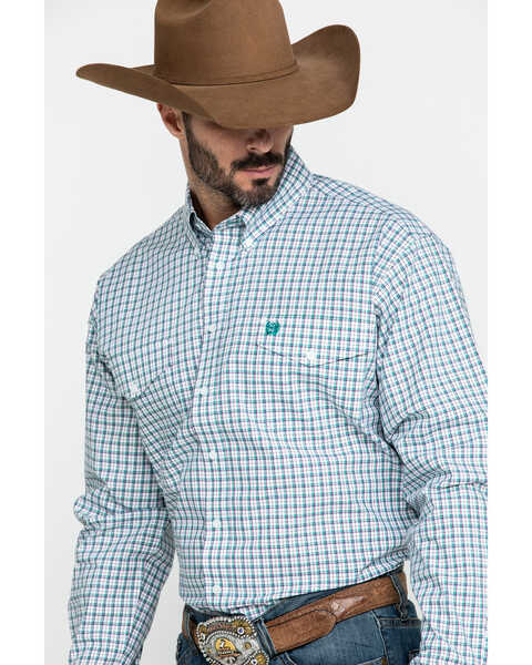 Image #3 - Cinch Men's White Small Plaid Double Pocket Long Sleeve Western Shirt , , hi-res