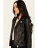 Mauritius Leather Women's Embellished Stars Leather Moto Jacket, Black, hi-res