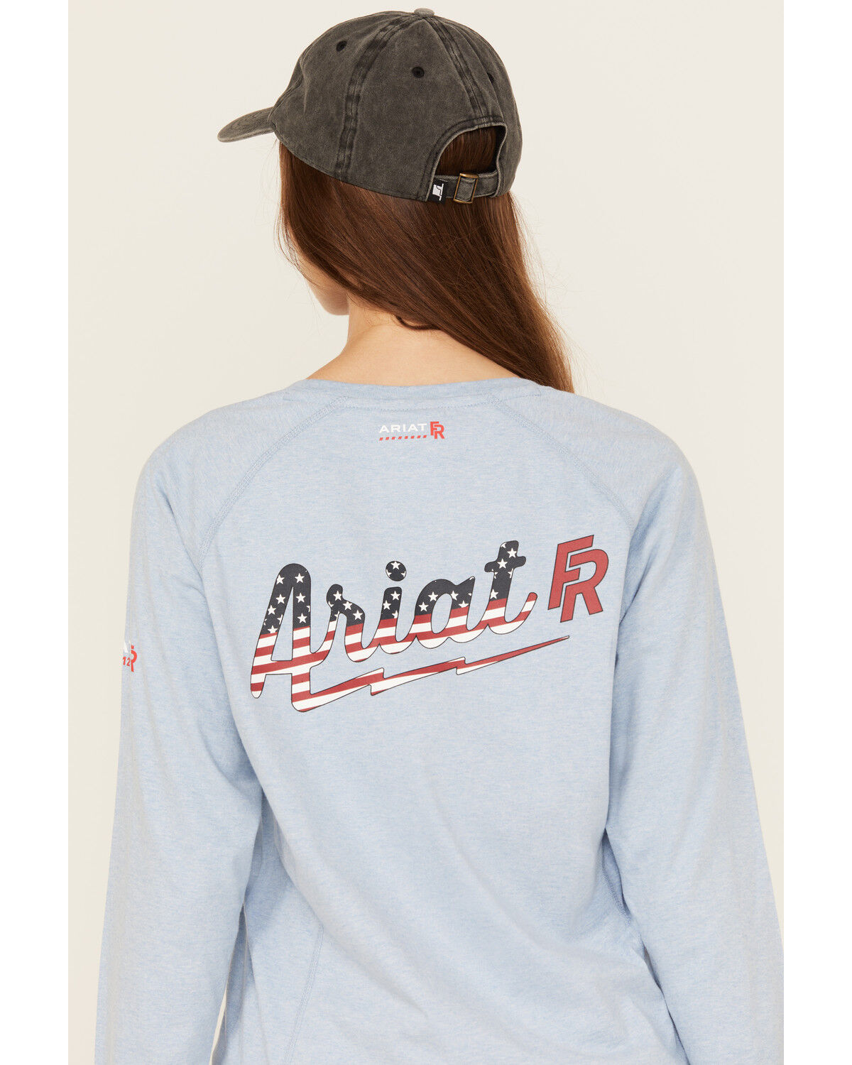 Image #4 - Ariat Women's FR Air Bolt Logo Long Sleeve Graphic T-Shirt, Blue, hi-res