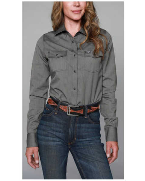 Kimes Ranch Women's Tucson Solid Long Sleeve Snap Western Shirt, Black, hi-res
