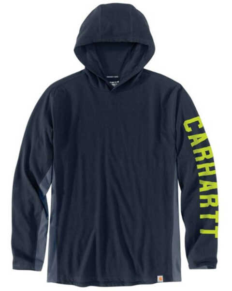 Carhartt Men's Force Relaxed Fit Midweight Long Sleeve Logo Graphic Hooded Work T-Shirt, Navy, hi-res