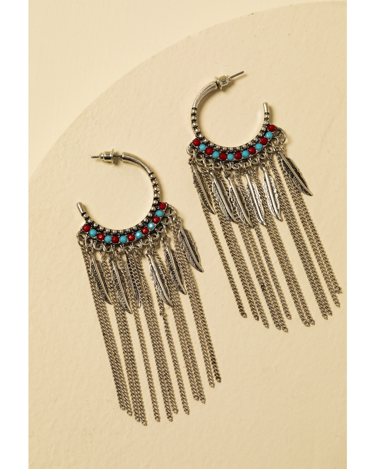 Image #1 - Shyanne Women's Summer Nights Small Hoop Feather Fringe Earrings, Silver, hi-res