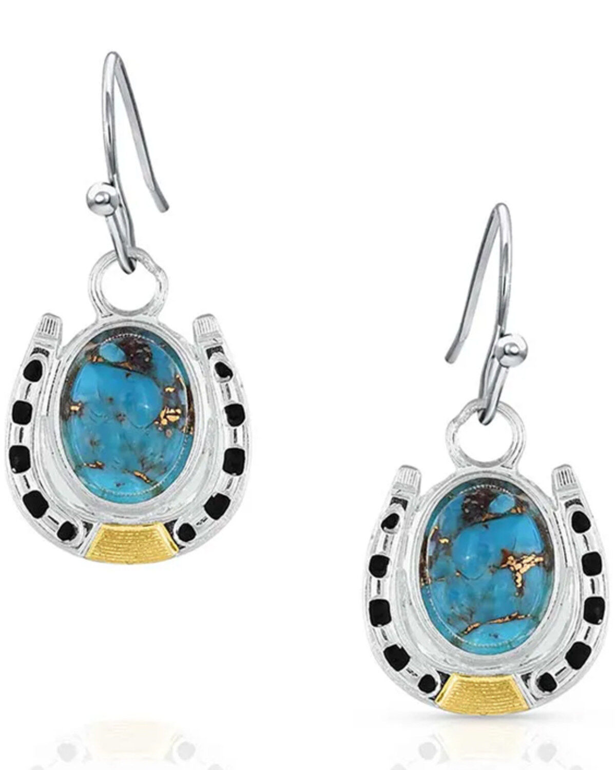 Image #1 - Montana Silversmiths Women's Gold & Turquoise Set In Stone Earrings, Black, hi-res
