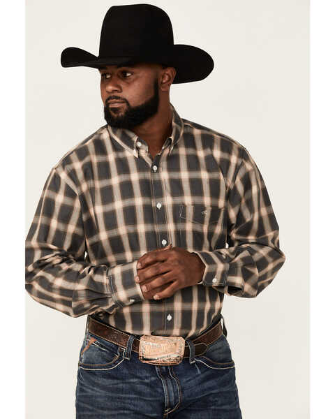 Image #1 - Resistol Men's Roselle Plaid Long Sleeve Button Down Western Shirt, Olive, hi-res