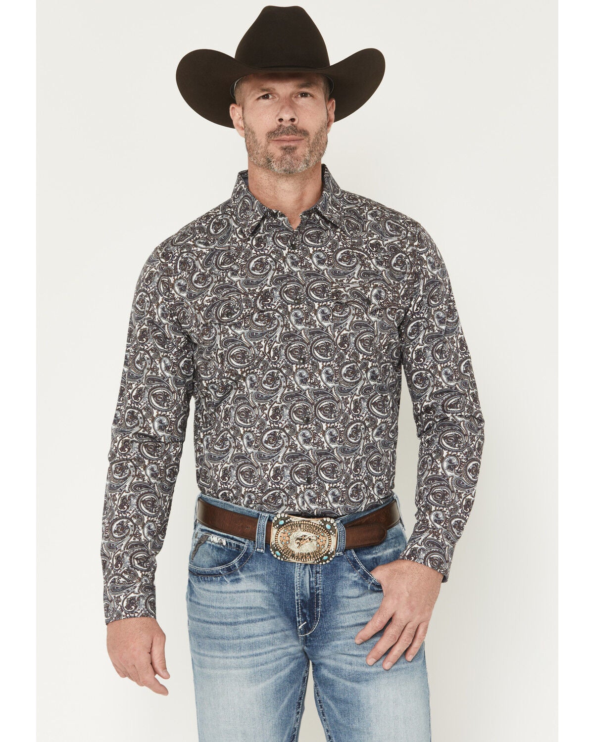 Cody James Men's Mountain Ranger Paisley Print Long Sleeve Snap Western Shirt, Burgundy, hi-res