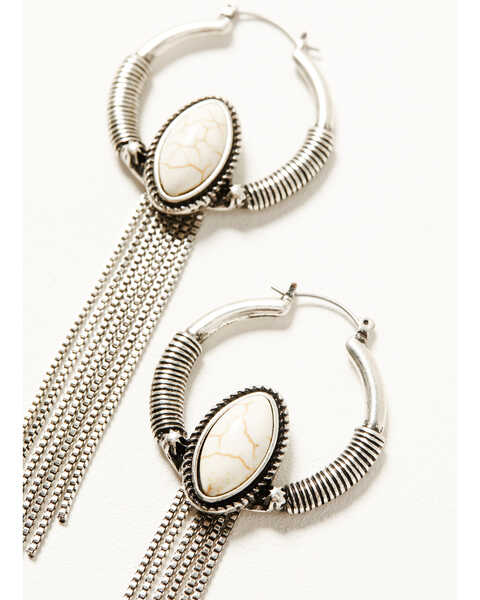 Image #2 - Shyanne Women's Hoop Chain Fringe Earrings, Ivory, hi-res