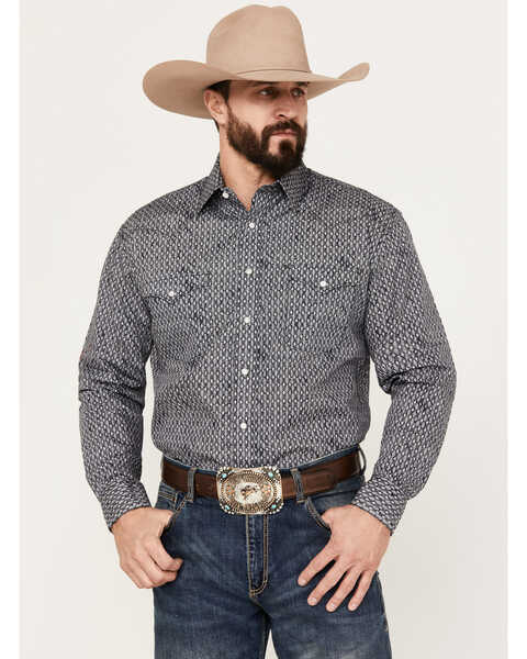 Rough Stock by Panhandle Men's Paisley Geo Print Long Sleeve Western Snap Shirt, Charcoal, hi-res