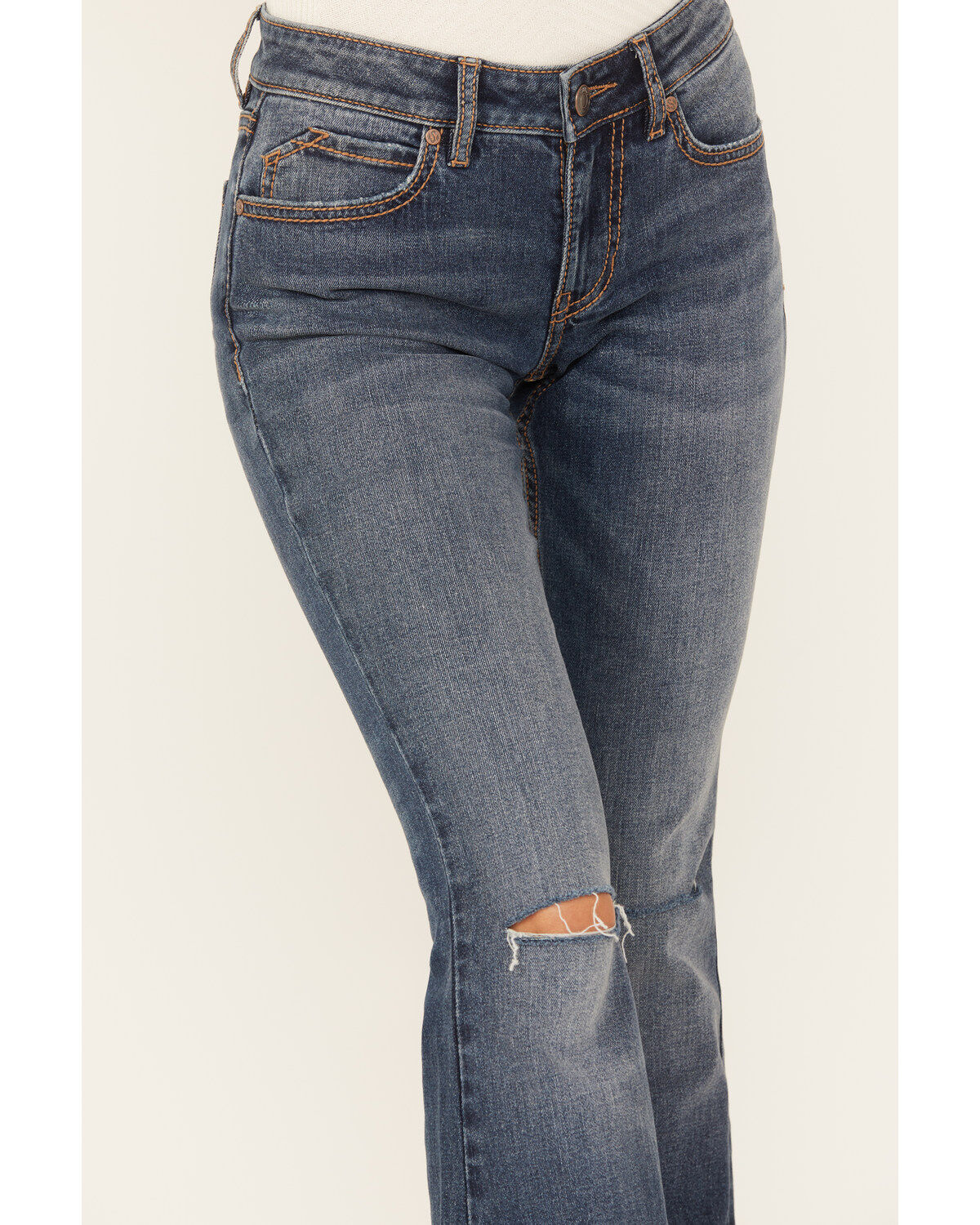 Image #2 - Shyanne Women's Sand Palm Medium Wash Mid Rise Stretch Flare Jeans, Medium Wash, hi-res