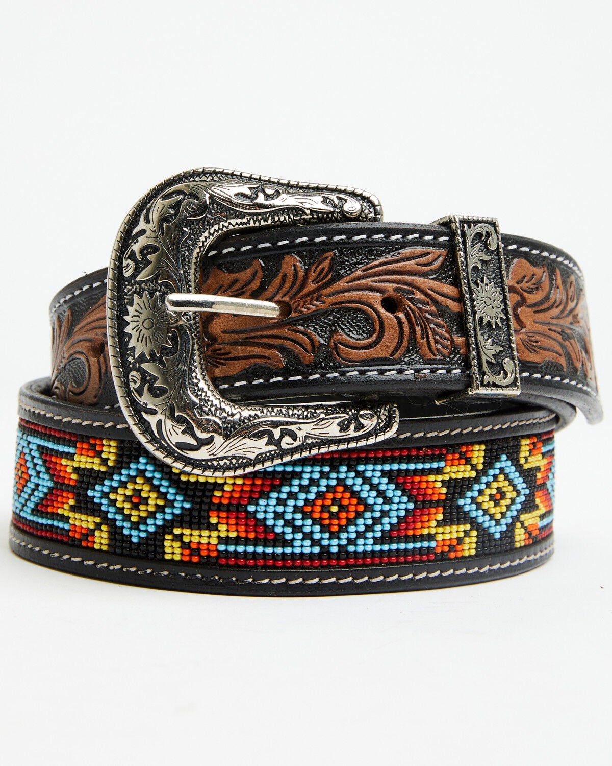 Myra Bag Women's Polychrome Southwestern Hand-Tooled Leather Belt, Brown, hi-res