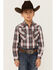 Image #1 - Roper Boys' Plaid Print Long Sleeve Western Pearl Snap Shirt, Grey, hi-res