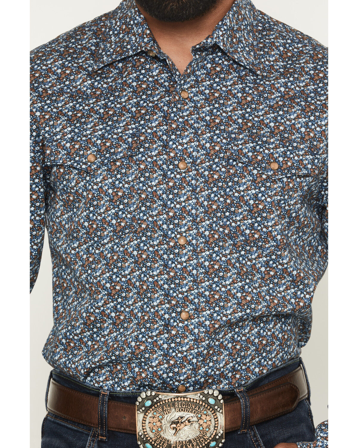 Image #3 - Wrangler Retro Men's Floral Print Long Sleeve Snap Western Shirt, Blue, hi-res