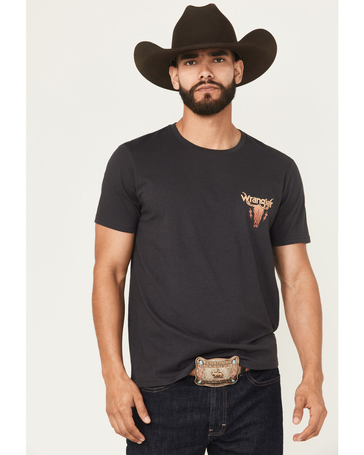 Image #2 - Wrangler Men's Boot Barn Exclusive Steerhead Short Sleeve Graphic T-Shirt, Navy, hi-res