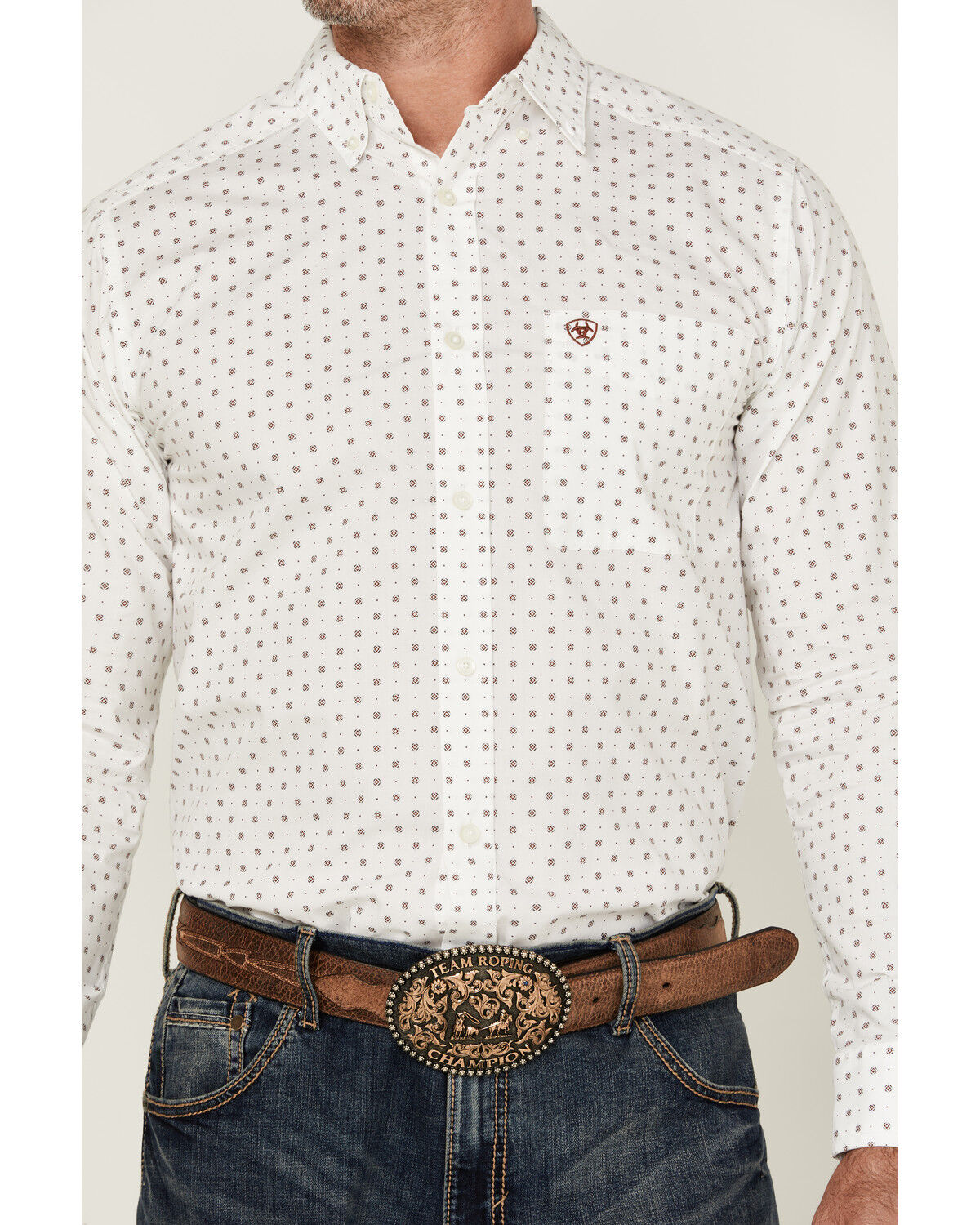 Image #3 - Ariat Men's Pembroke Geo Print Long Sleeve Button-Down Western Shirt, White, hi-res