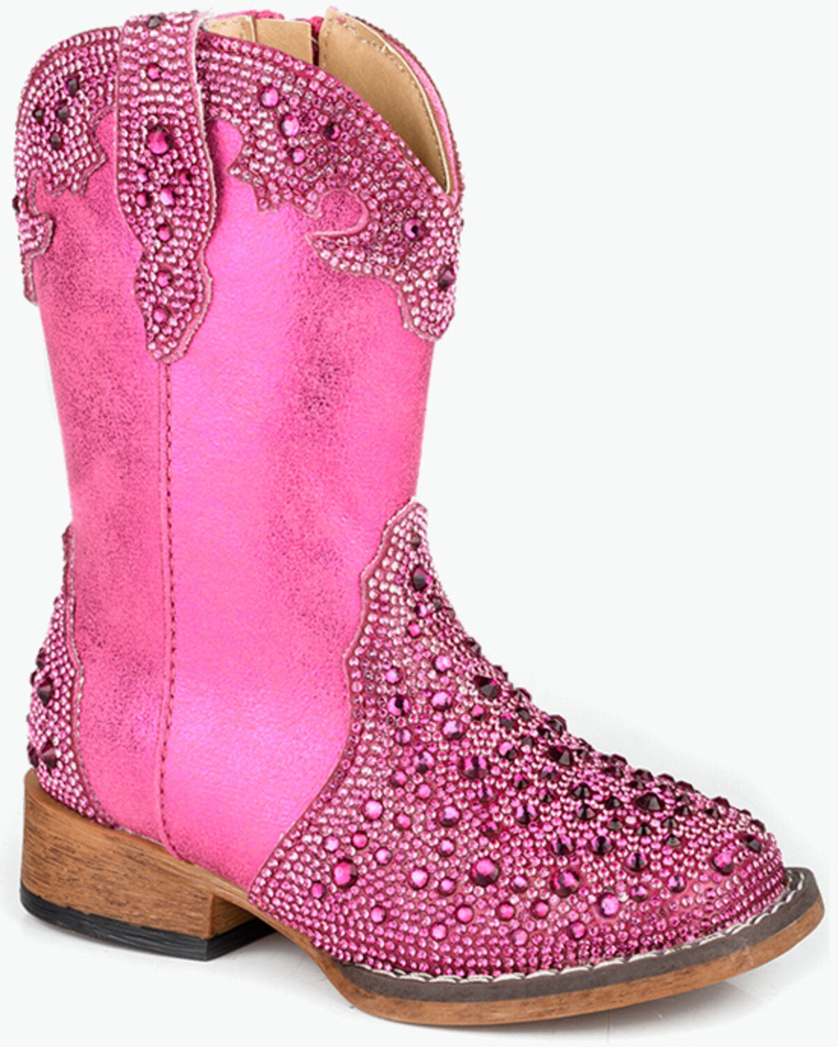 Roper Toddler Girls' Starlit Rhinestone Western Boots - Broad Square Toe, Pink, hi-res