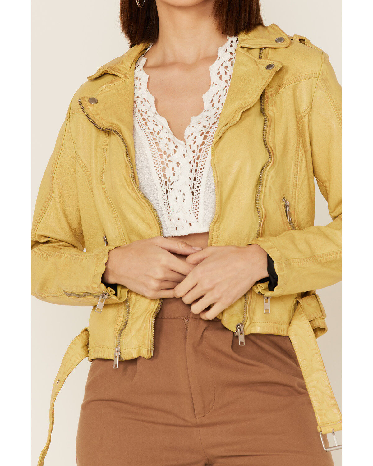 Image #3 - Mauritius Leather Women's Wild Moto Leather Jacket, Yellow, hi-res